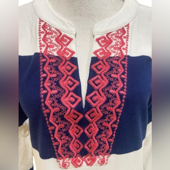 Talbots cotton navy/white stripe pink embroidery neckline 3/3 sleeve size small - Picture 6 of 11